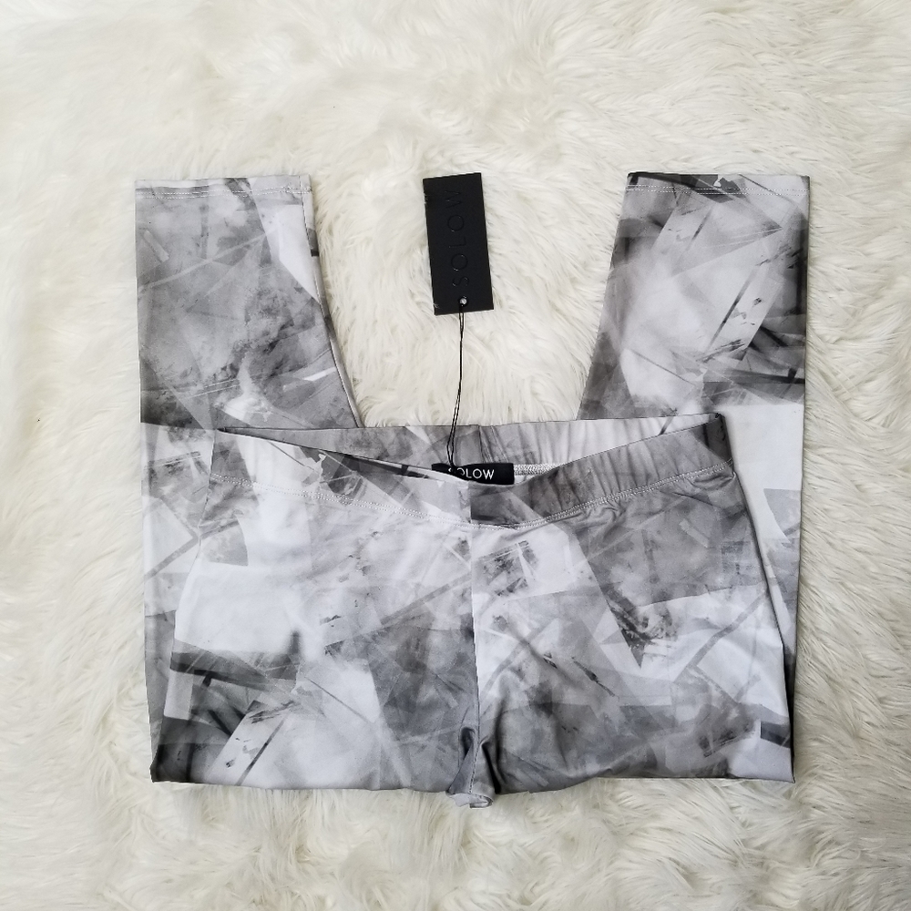 SOLOW Gray White Abstract Print Leggings
